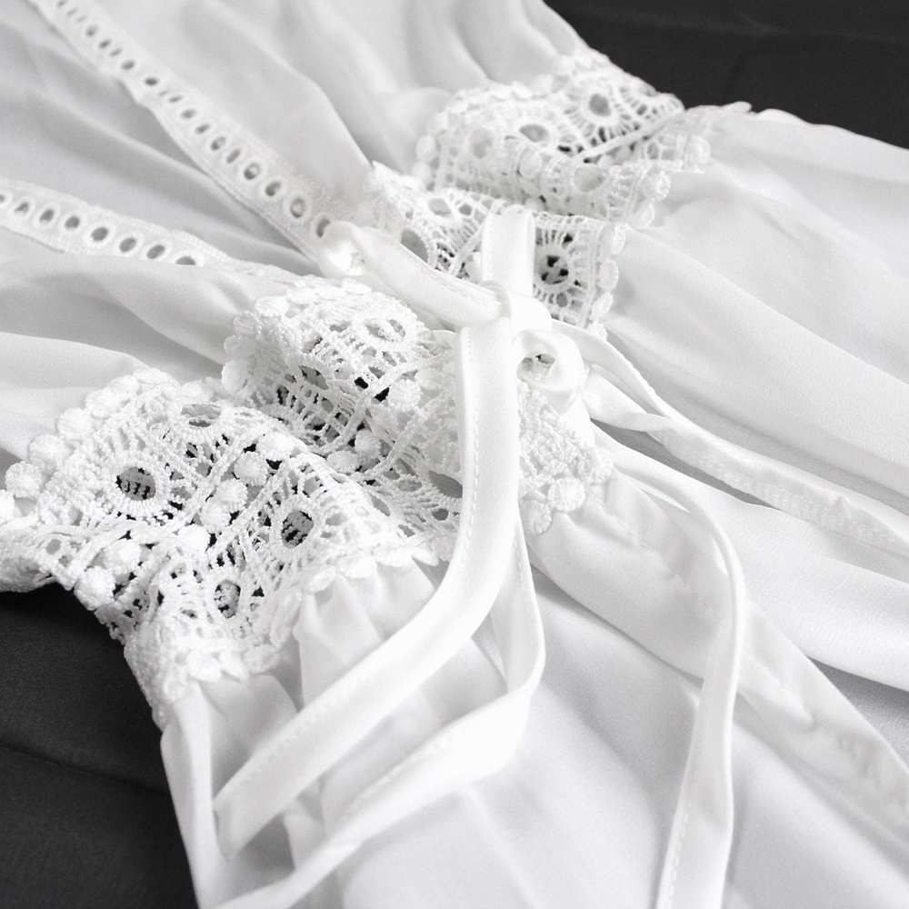 White Crochet Waist Beach Cover Up Tunic/Robe - Picture 5 of 16